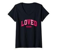 Mujer Loved John 3:16 Pink Faith Scripture Camiseta Cuello V