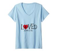 Mujer Loved John 3:16 Red Plaid Heart Christian Valentines Love Camiseta Cuello V