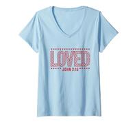 Mujer Loved Juan 3:16 Verso de la Biblia Cristiana Corazones Cuadros Camiseta Cuello V
