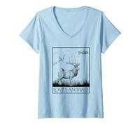 Mujer Loves Animals Nature Wildlife Graphic of Deer and Birds Camiseta Cuello V