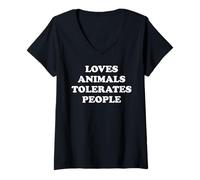Mujer Loves Animals Tolerates People Cats Dog Mom Pet Animal Lover Camiseta Cuello V
