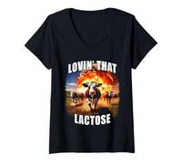 Mujer Lovin' That Lactose - Funny Milk & Dairy Meme Cows Graphic Camiseta Cuello V