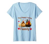Mujer Loving Cute Chicken Family Hen Rooster Chick Funny Farmer Camiseta Cuello V