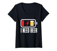 Mujer Low Battery, Need Beer - Funny Drinking for Beer Lover Camiseta Cuello V