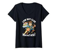 Mujer Low Buy Club Reset Logró Sin Desafío de Gasto Vida Frugal Camiseta Cuello V