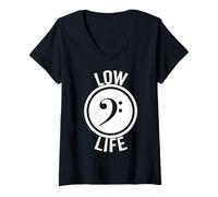 Mujer Low Life Bass Clef Guitar Player Music F-Clef - Camiseta Divertida Camiseta Cuello V