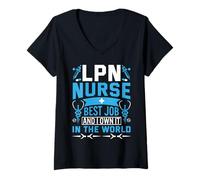 Mujer LPN Nurse Mejor Trabajo En El Orgullo Mundial Camiseta Cuello V