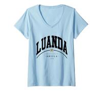 Mujer Luanda Angola África del Sur Luanda África Bandera de Angola Camiseta Cuello V