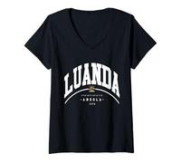 Mujer Luanda Angola África del Sur Luanda África Bandera de Angola Camiseta Cuello V