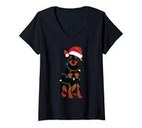 Mujer Luces de árbol de Navidad Pinscher en Miniatura para Amantes de los Perros Camiseta Cuello V