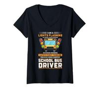 Mujer Luces Intermitentes del Conductor del autobús Escolar Que cruzan el ferrocarril Seguridad Camiseta Cuello V
