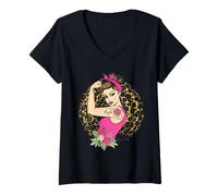 Mujer Lucha contra el cáncer de Mama GirlPower Pink Ribbon Awareness Octubre Camiseta Cuello V