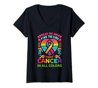 Mujer Lucha contra el cáncer en todos y cada color Las cintas encuentran cura Camiseta Cuello V