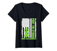 Mujer Lucha contra el estigma Conciencia sobre la Salud Mental Camiseta Cuello V