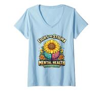 Mujer Lucha contra el estigma Concientización sobre la Salud Mental Girasol Camiseta Cuello V