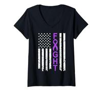 Mujer Lucha contra sobreviviente de Conciencia sobre la fibromialgia con Bandera Estadounidense Camiseta Cuello V