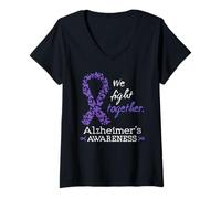 Mujer Luchamos Juntos Alzheimer Conciencia Cinta Apoyo Camiseta Cuello V
