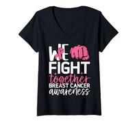 Mujer Luchamos juntos contra el cáncer de mama Las mujeres apoyan la cinta rosa Camiseta Cuello V