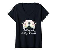 Mujer Luchando contra el cáncer de pulmón con Cada respiración Gráfico Floral Camiseta Cuello V