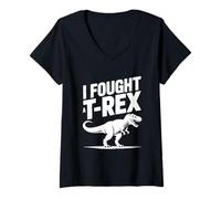 Mujer Luché contra un Amante Divertido de los Dinosaurios de T-Rex Camiseta Cuello V