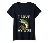 Mujer Lucio de Pesca I Love It Pike When My Wife Let Me Go Fishing Camiseta Cuello V