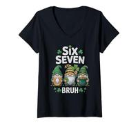 Mujer Lucky 67 St Patrick Gnomos Humor Gen Alpha Z Bruh Six Seven Camiseta Cuello V