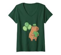 Mujer Lucky Capybara Holding Shamrock Irish St Patrick's Day Camiseta Cuello V