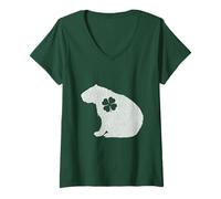 Mujer Lucky Capybara Silhouette Shamrock Irish St Patrick's Day Camiseta Cuello V
