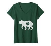 Mujer Lucky Capybara Silhouette Shamrock Irish St Patrick's Day Camiseta Cuello V