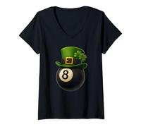 Mujer Lucky Eight 8 Ball Shirt with Shamrock and Four Leaf Clover Camiseta Cuello V