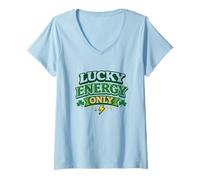 Mujer Lucky Energy Only 17 de Marzo Fiesta Irlandesa Clover St Patricks Camiseta Cuello V