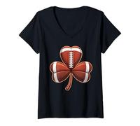 Mujer Lucky Football Shamrock Clover, Divertido Día de San Patricio Camiseta Cuello V