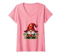 Mujer Lucky GNOME Graphic For Girls and Women Pink Ladybug Camiseta Cuello V