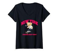 Mujer Lucky New York City NYC Teddy Bear SK8 Skateboarding Graphic Camiseta Cuello V