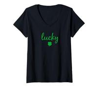 Mujer Lucky Shamrock Simple 4 Leaf Clover Día de San Patricio Camiseta Cuello V