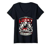 Mujer Lucky Strikes - Camiseta del Equipo de Bolos Camiseta Cuello V