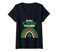 Mujer Lucky Teacher Grade Crew Día de San Patricio para Estudiantes de Tercer Grado Camiseta Cuello V
