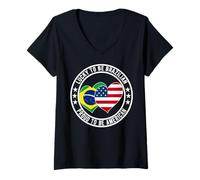 Mujer Lucky to be Brazilian Orgulloso to be American Brazil USA Flag Camiseta Cuello V