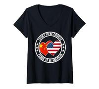 Mujer Lucky To Be Chinese Proud To Be American Cool China Bandera de Estados Unidos Camiseta Cuello V