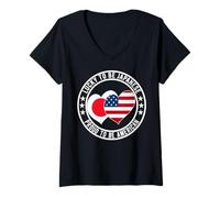 Mujer Lucky To Be Japanese Proud To Be American Cool Japan Bandera de Estados Unidos Camiseta Cuello V