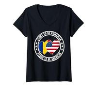 Mujer Lucky To Be Rumana Proud To Be American Rumania Bandera de Estados Unidos Camiseta Cuello V
