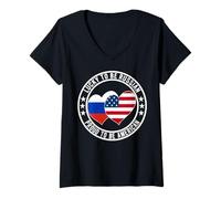 Mujer Lucky To Be Russian Proud To Be American Cool Rusia Bandera de Estados Unidos Camiseta Cuello V