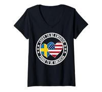 Mujer Lucky To Be Swedish Proud To Be American Cool Bandera de Estados Unidos Camiseta Cuello V