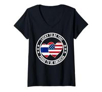 Mujer Lucky To Be Thai Proud To Be American Cool Tailandia Bandera de Estados Unidos Camiseta Cuello V