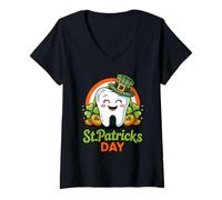 Mujer Lucky Tooth Shamrock Irish Dental Hygienist St Patrick Style Camiseta Cuello V