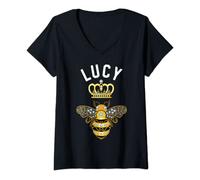 Mujer Lucy Name Lucy Regalos de Cumpleaños Reina Corona Abeja Lucy Camiseta Cuello V