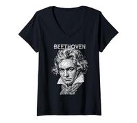 Mujer Ludwig Van Beethoven Divertido Compositor Notas Musicales Músico Camiseta Cuello V