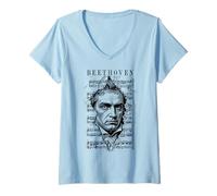 Mujer Ludwig Van Beethoven Partitura Clásica Retrato Vintage Camiseta Cuello V