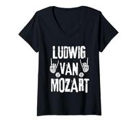 Mujer Ludwig Van Mozart Rock Punk Música Clásico Humor Camiseta Cuello V
