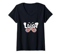 Mujer Luisa Butterfly - Arte de Palabras con Nombre Personalizado Camiseta Cuello V